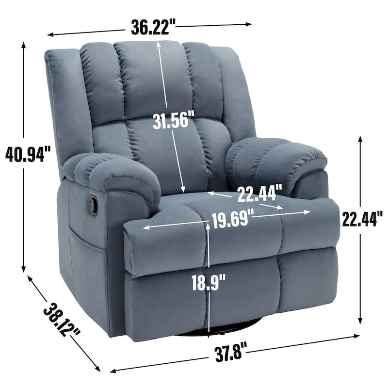 Blue Fabric Manual Recliner Chair with Rocking and Swivel