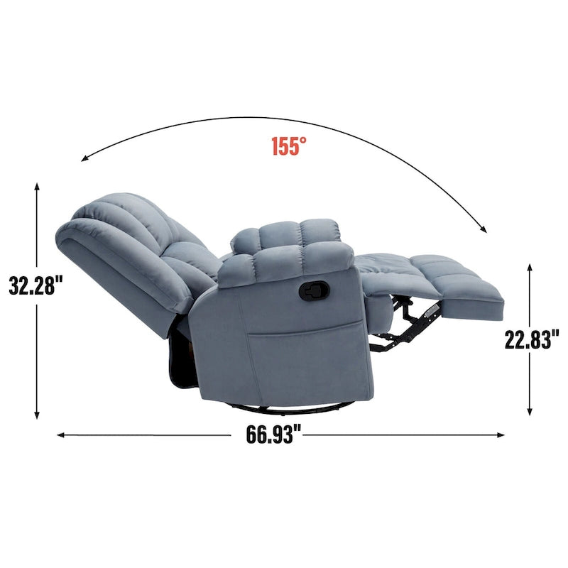 Blue Fabric Manual Recliner Chair with Rocking and Swivel