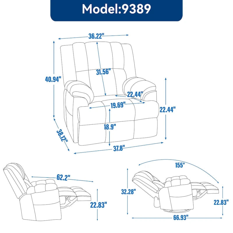 Blue Fabric Manual Recliner Chair with Rocking and Swivel