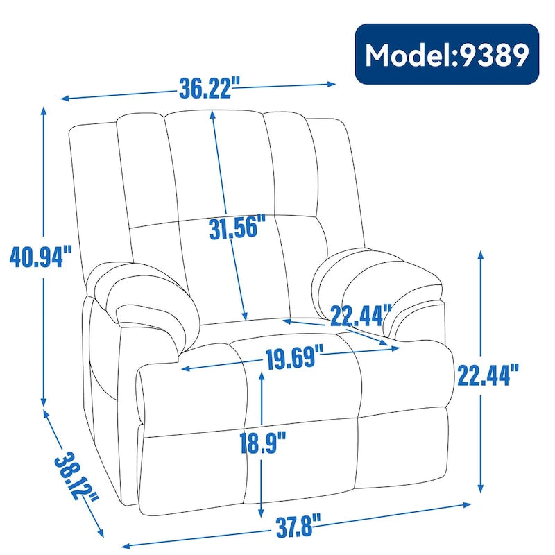 Blue Fabric Manual Recliner Chair with Rocking and Swivel