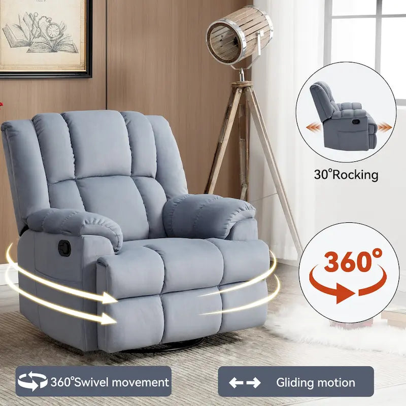 Blue Fabric Manual Recliner Chair with Rocking and Swivel