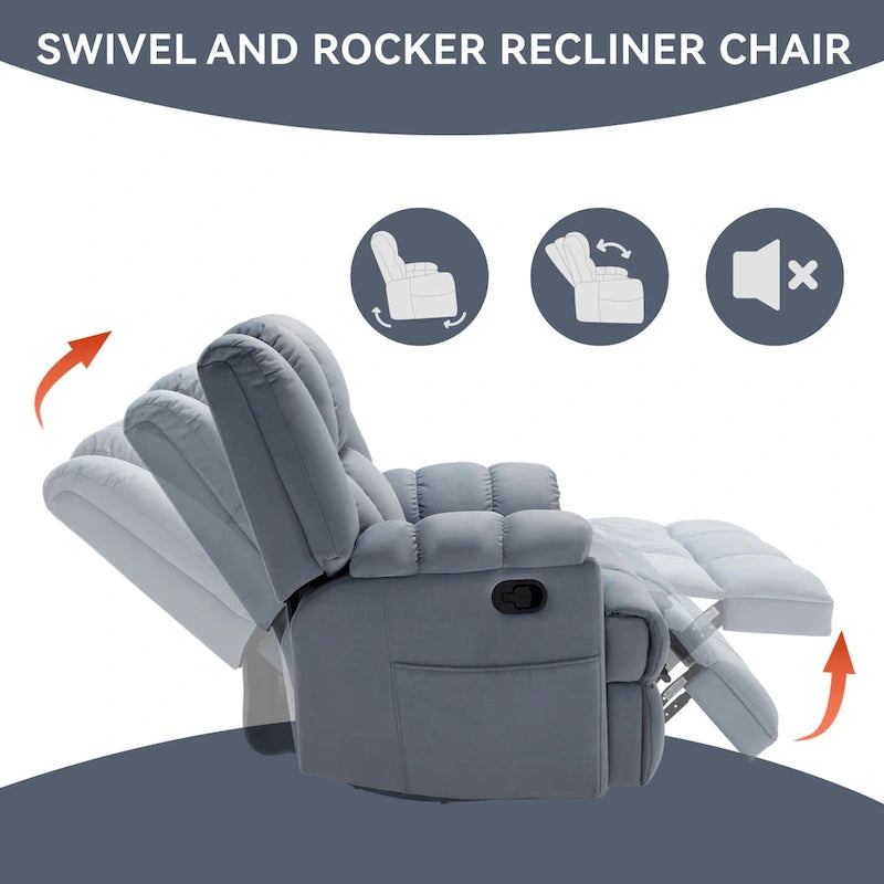 Blue Fabric Manual Recliner Chair with Rocking and Swivel