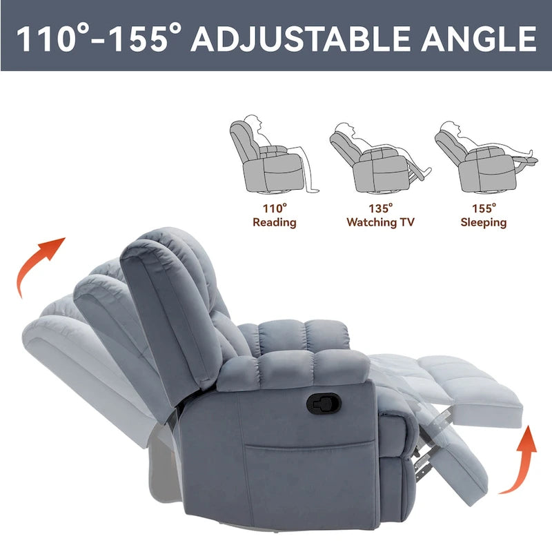 Blue Fabric Manual Recliner Chair with Rocking and Swivel