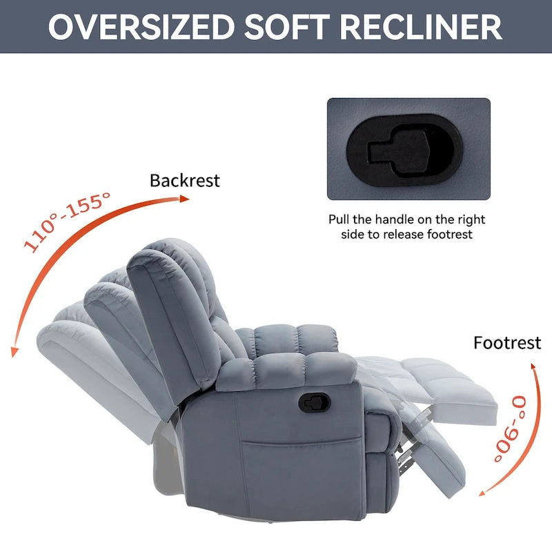 Blue Fabric Manual Recliner Chair with Rocking and Swivel