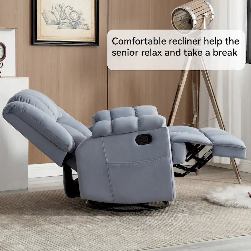 Blue Fabric Manual Recliner Chair with Rocking and Swivel