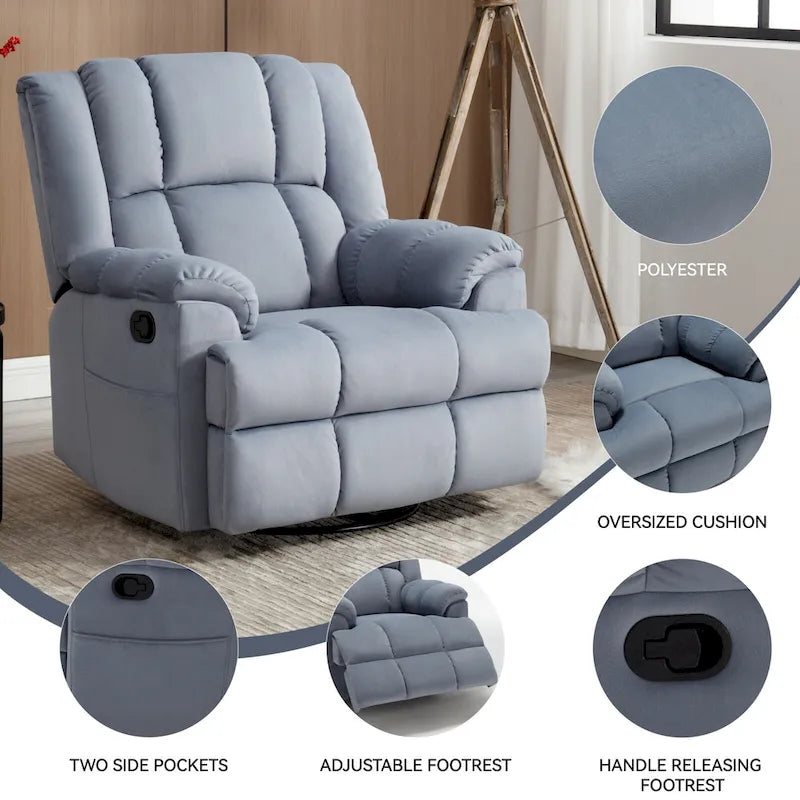 Blue Fabric Manual Recliner Chair with Rocking and Swivel