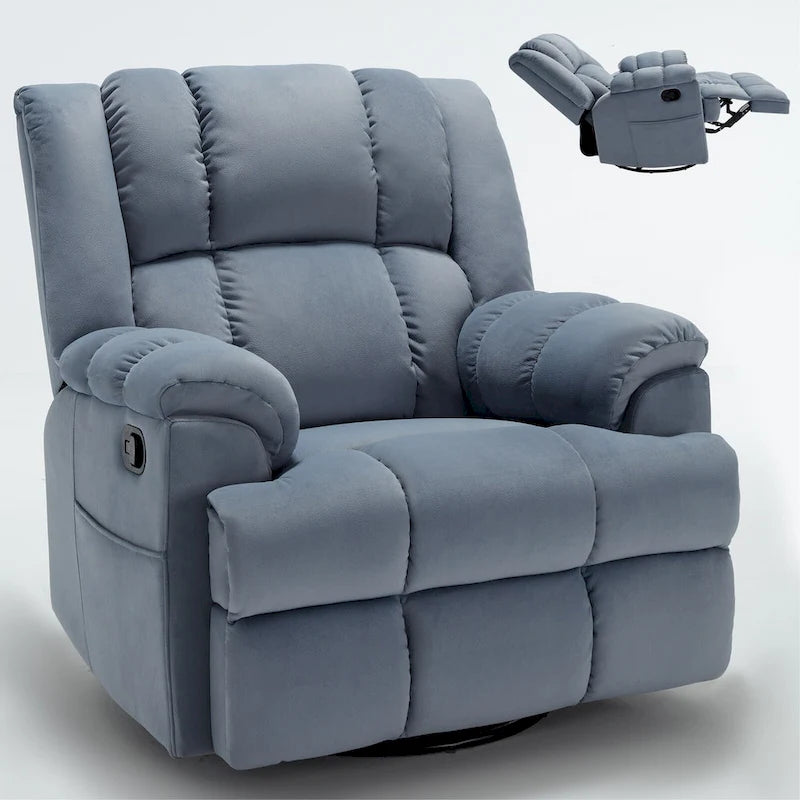 Blue Fabric Manual Recliner Chair with Rocking and Swivel
