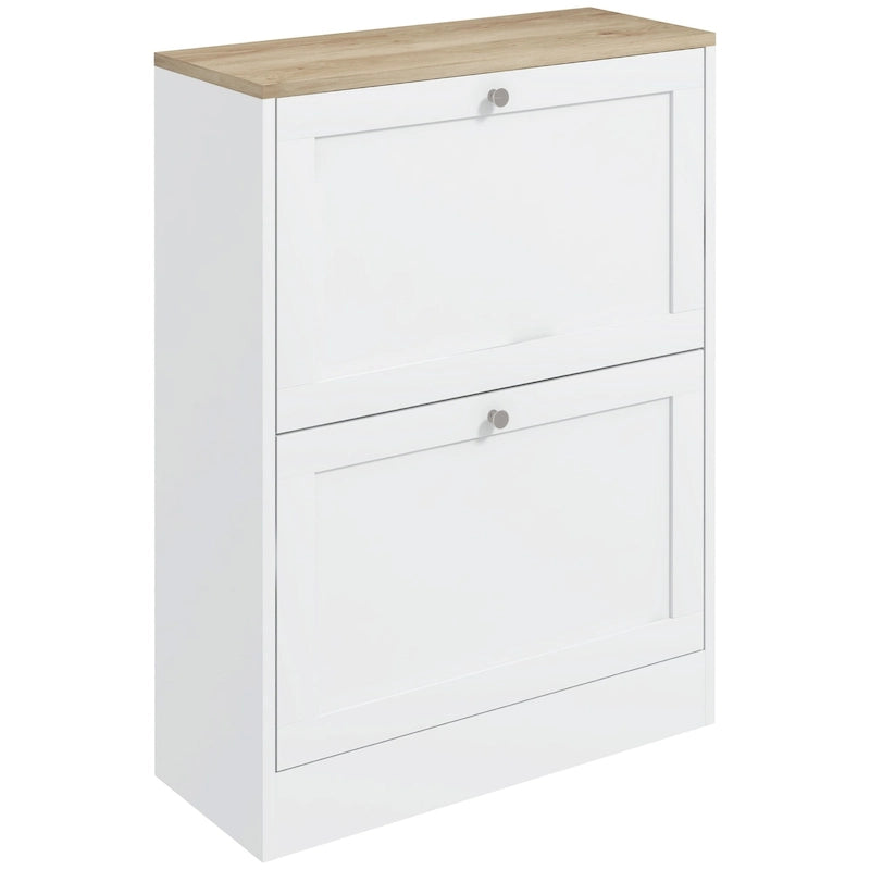 Slim Shoe Cabinet for Entryway, Hidden Shoe Storage Cabinet with 2 Flip Drawers and Adjustable Shelves for 12 Pairs of Shoes