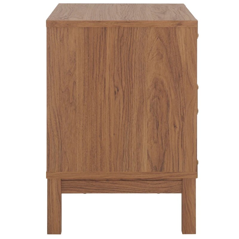 Vintage Style Two Drawer Nightstand with Gold Tone Ring Pulls