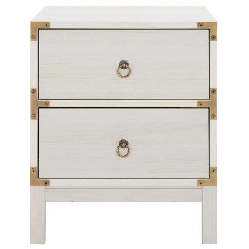 Vintage Style Two Drawer Nightstand with Gold Tone Ring Pulls