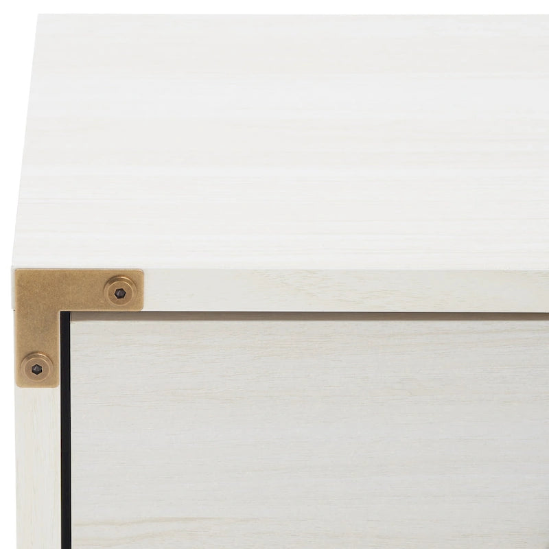 Vintage Style Two Drawer Nightstand with Gold Tone Ring Pulls