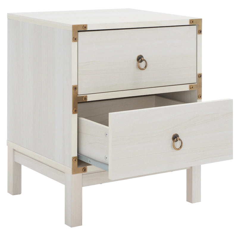 Vintage Style Two Drawer Nightstand with Gold Tone Ring Pulls