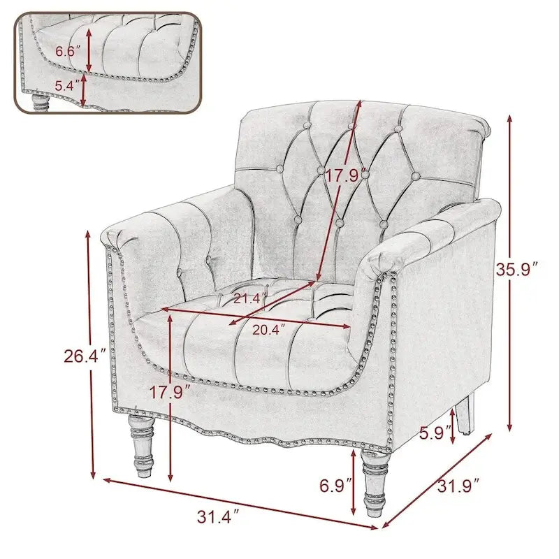 Modern Tufted Accent Armchair with Nailhead Trim Set of 2