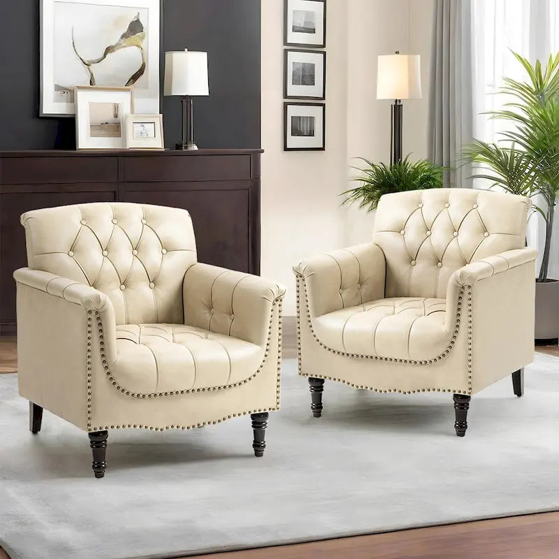 Modern Tufted Accent Armchair with Nailhead Trim Set of 2