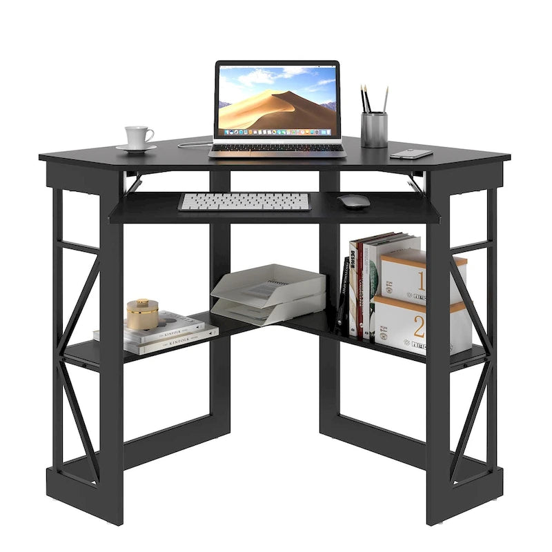 Corner Desk with Power Outlets, USB Ports and Storage