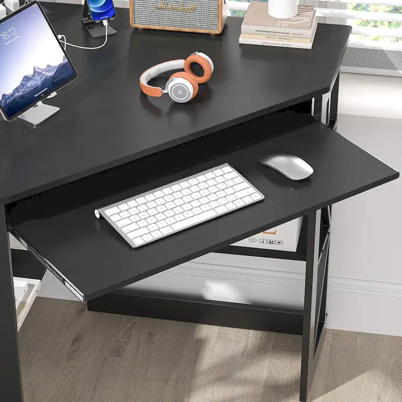Corner Desk with Power Outlets, USB Ports and Storage