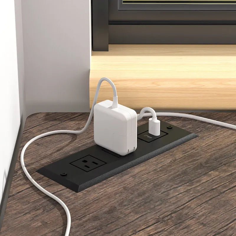 Corner Desk with Power Outlets, USB Ports and Storage