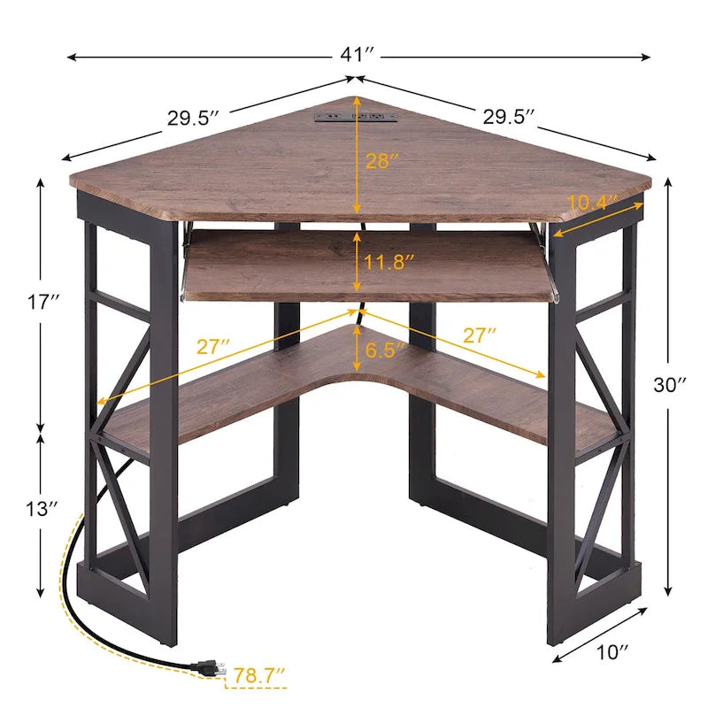 Corner Desk with Power Outlets, USB Ports and Storage