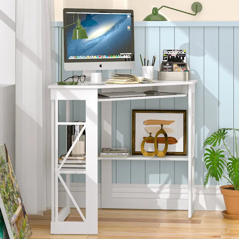 Corner Desk with Power Outlets, USB Ports and Storage