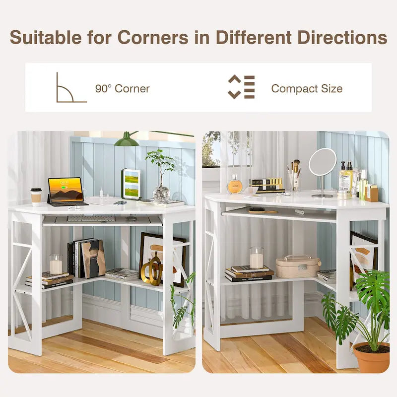 Corner Desk with Power Outlets, USB Ports and Storage