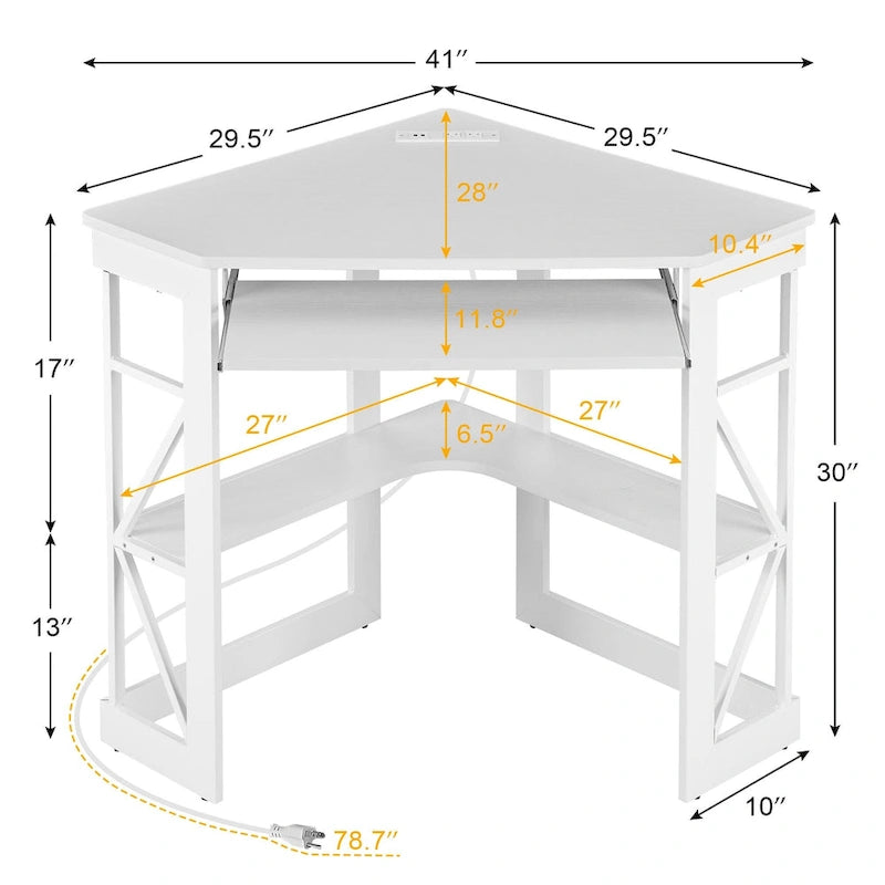 Corner Desk with Power Outlets, USB Ports and Storage