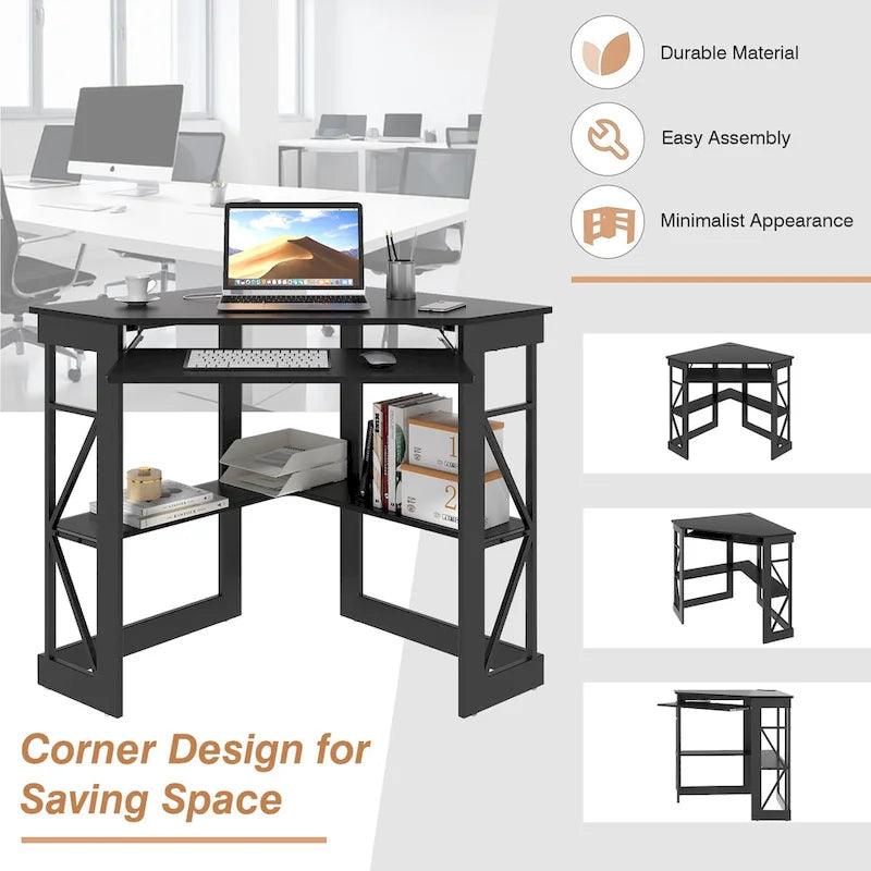 Corner Desk with Power Outlets, USB Ports and Storage