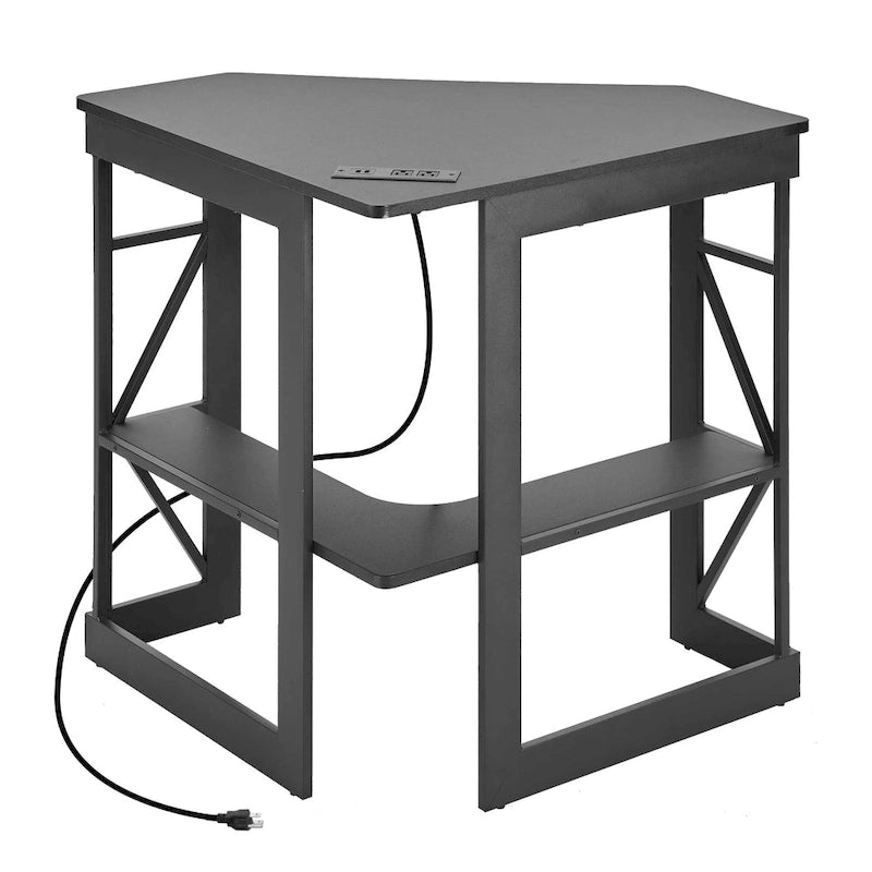 Corner Desk with Power Outlets, USB Ports and Storage