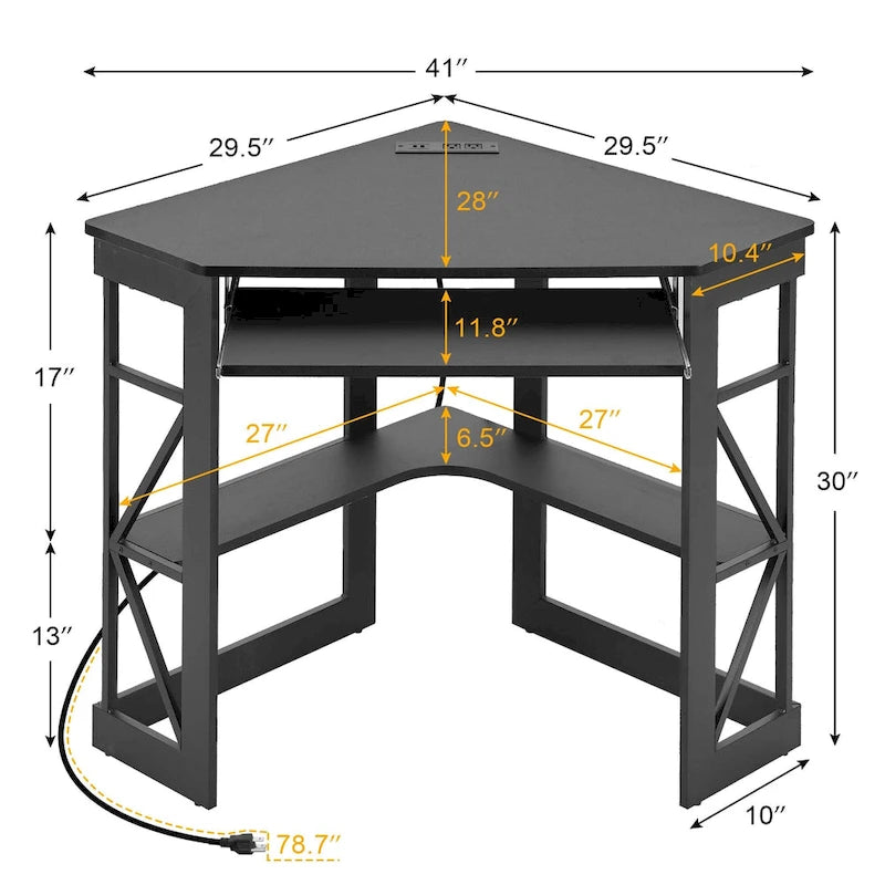 Corner Desk with Power Outlets, USB Ports and Storage