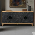 Vintage Carved Door TV Stand with Wood Legs