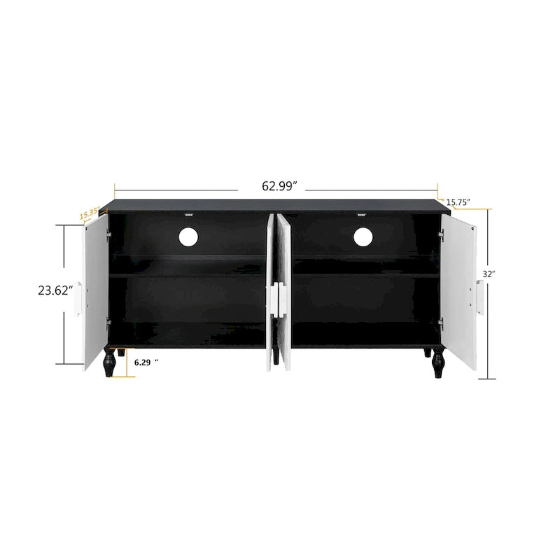Vintage Carved Door TV Stand with Wood Legs