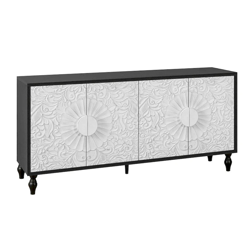 Vintage Carved Door TV Stand with Wood Legs