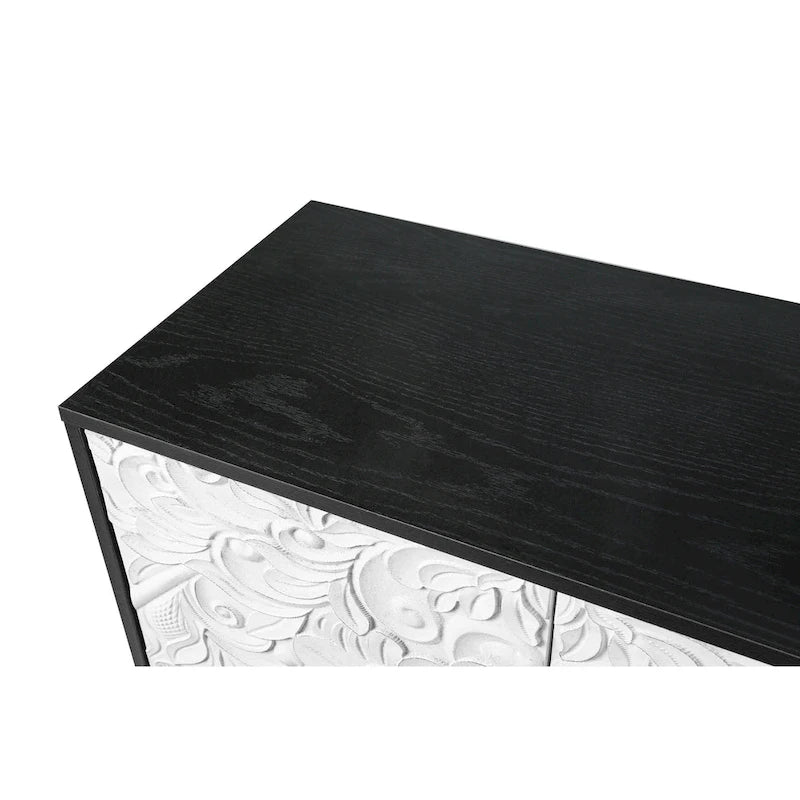 Vintage Carved Door TV Stand with Wood Legs