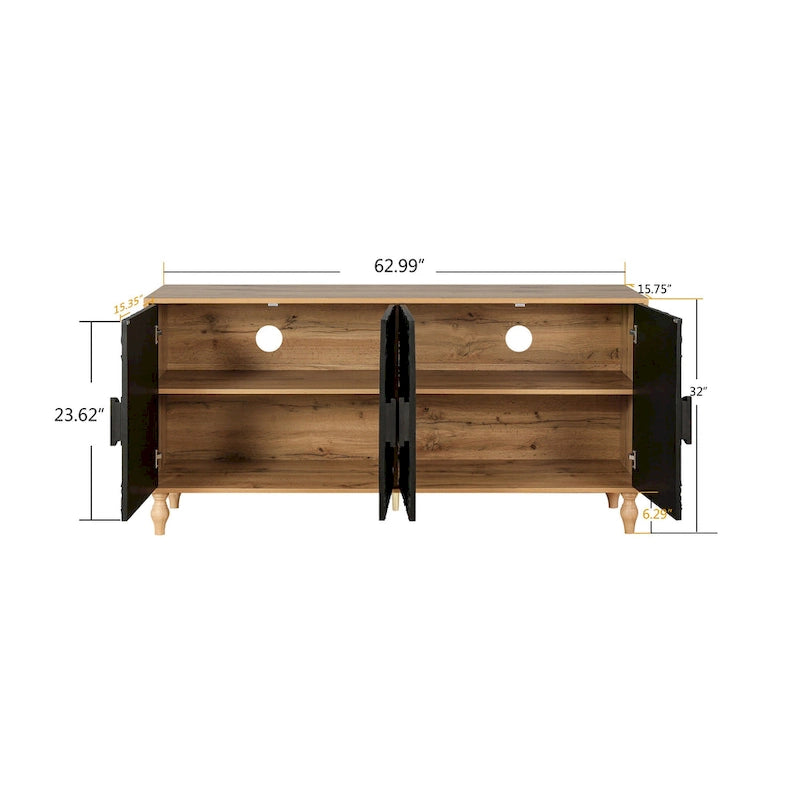Vintage Carved Door TV Stand with Wood Legs