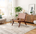 Fauteuils d’appoint en similicuir tressé avec cadre en bois