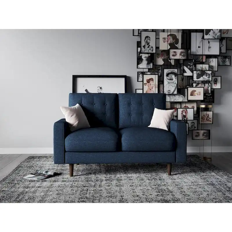 Mid-Century Velvet Loveseat with Wooden Frame and Plush Pillow Back