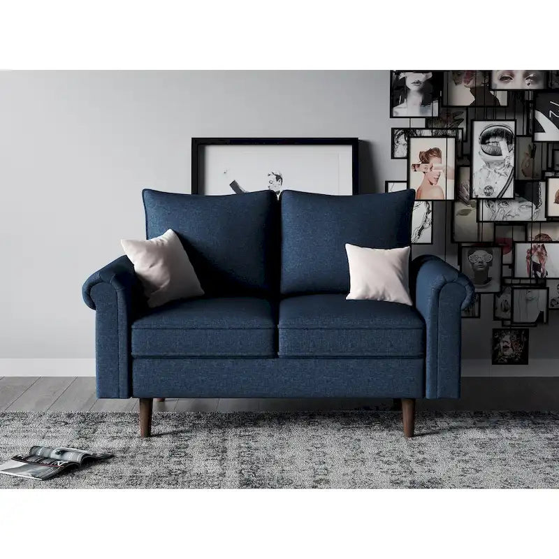 Mid-Century Velvet Loveseat with Wooden Frame and Plush Pillow Back