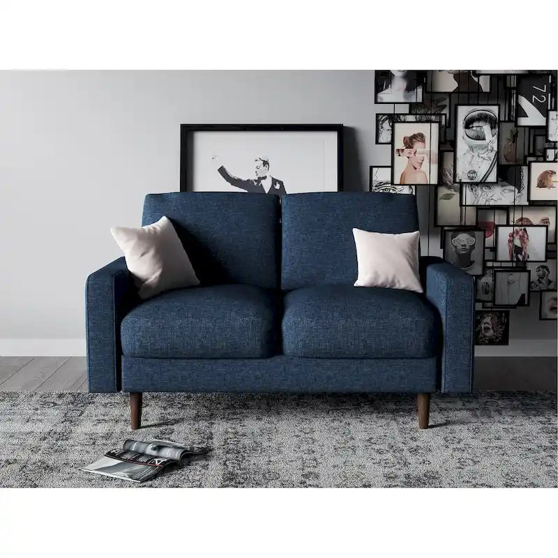 Mid-Century Velvet Loveseat with Wooden Frame and Plush Pillow Back