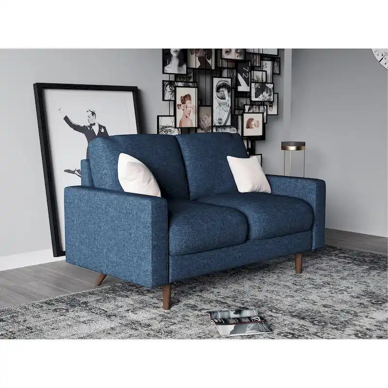 Mid-Century Velvet Loveseat with Wooden Frame and Plush Pillow Back