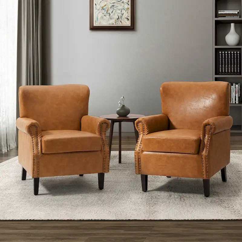 Levi Vegan Transitional Armchair with Rolled Arms Set of 2