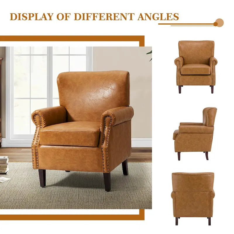 Vegan Leather Transitional Armchairs with Rolled Arms, Set of 2