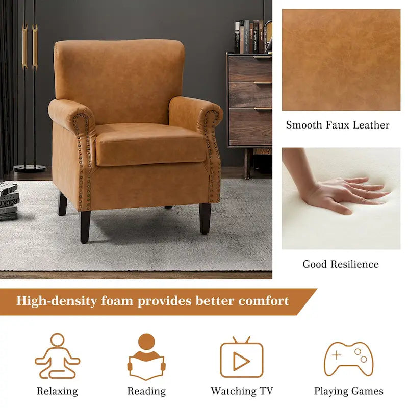 Vegan Leather Transitional Armchairs with Rolled Arms, Set of 2
