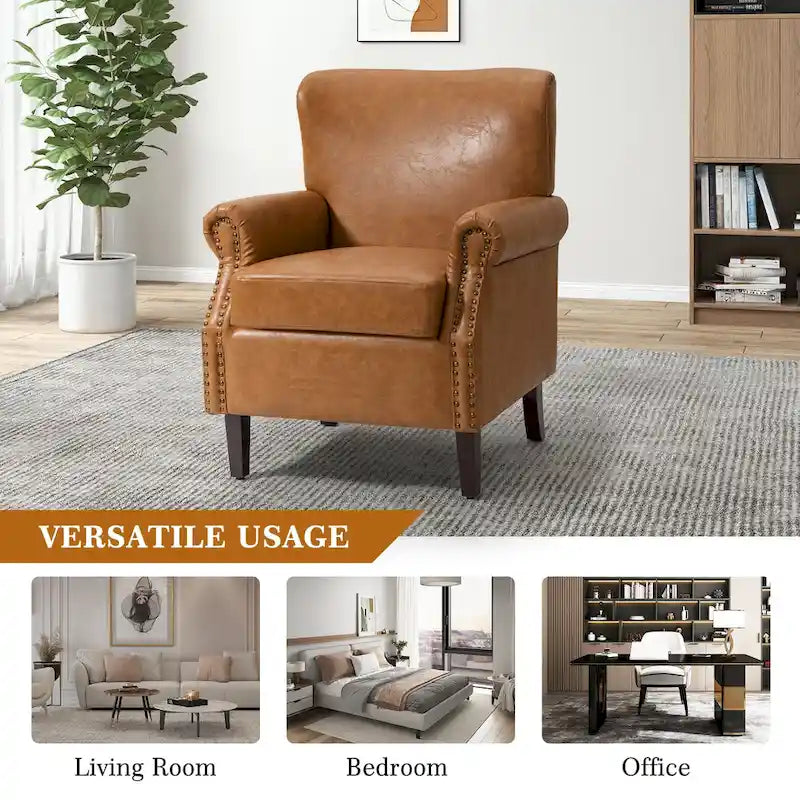 Vegan Leather Transitional Armchairs with Rolled Arms, Set of 2