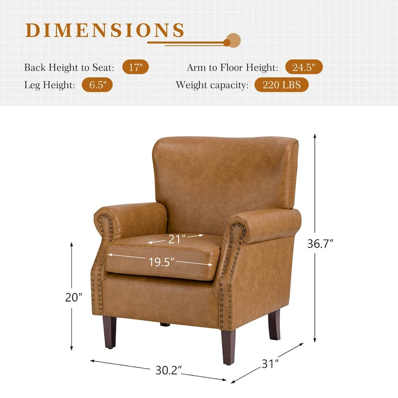 Vegan Leather Transitional Armchairs with Rolled Arms, Set of 2