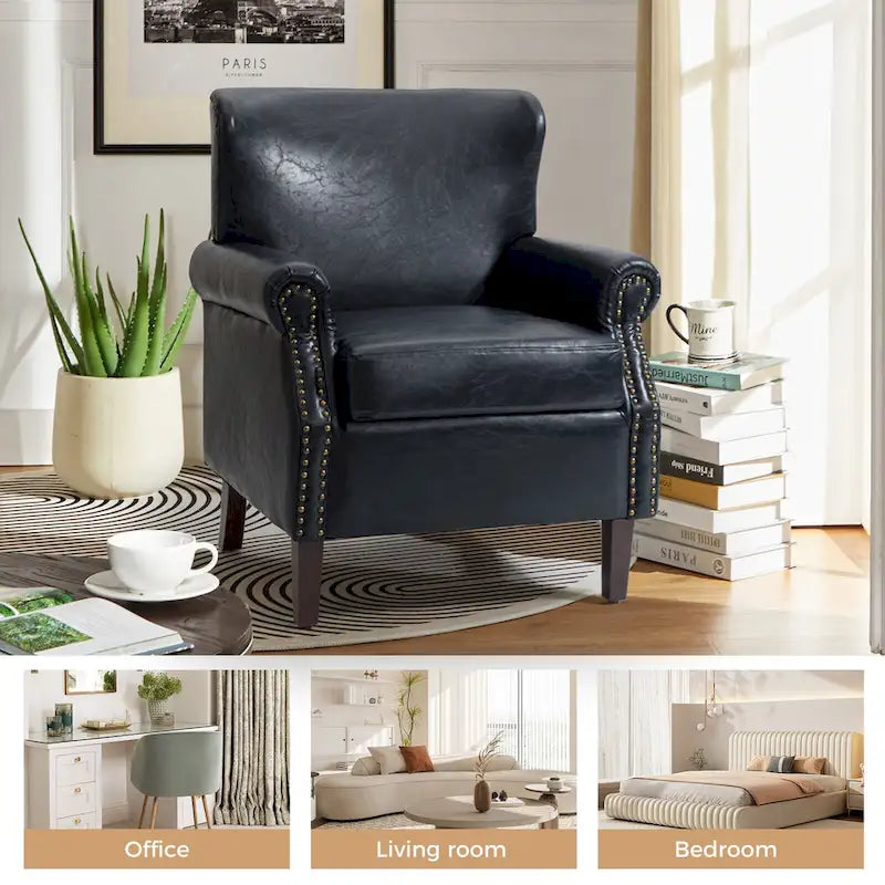 Vegan Leather Transitional Armchairs with Rolled Arms, Set of 2