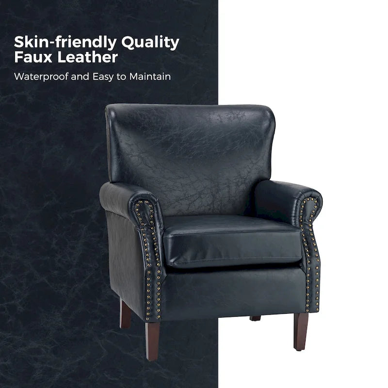 Vegan Leather Transitional Armchairs with Rolled Arms, Set of 2