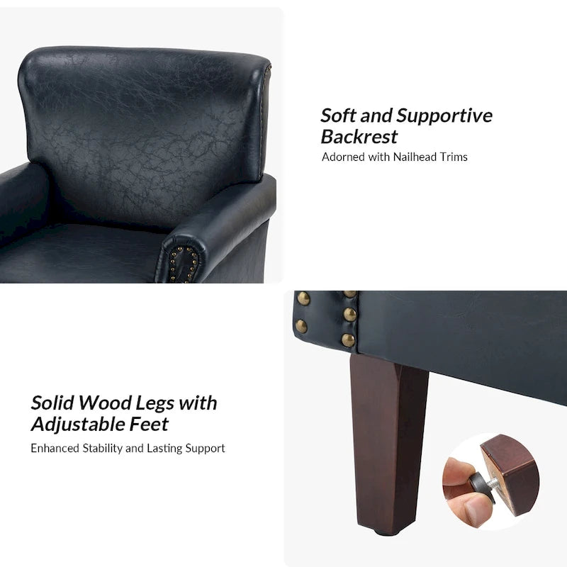 Vegan Leather Transitional Armchairs with Rolled Arms, Set of 2