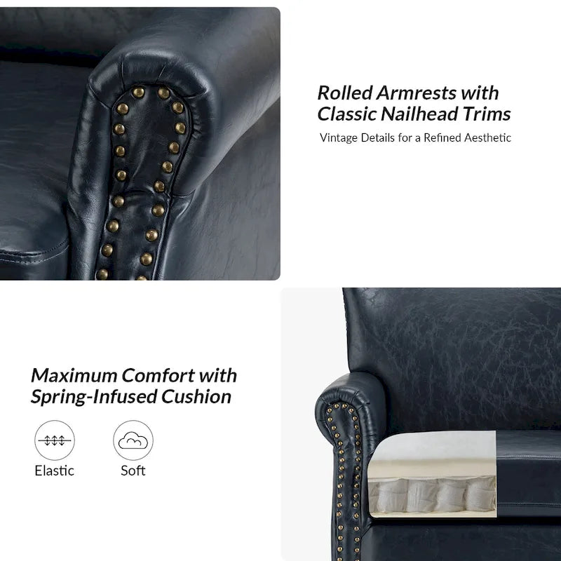 Vegan Leather Transitional Armchairs with Rolled Arms, Set of 2