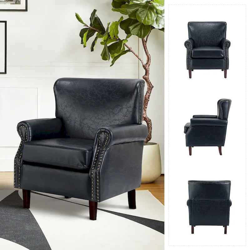 Vegan Leather Transitional Armchairs with Rolled Arms, Set of 2