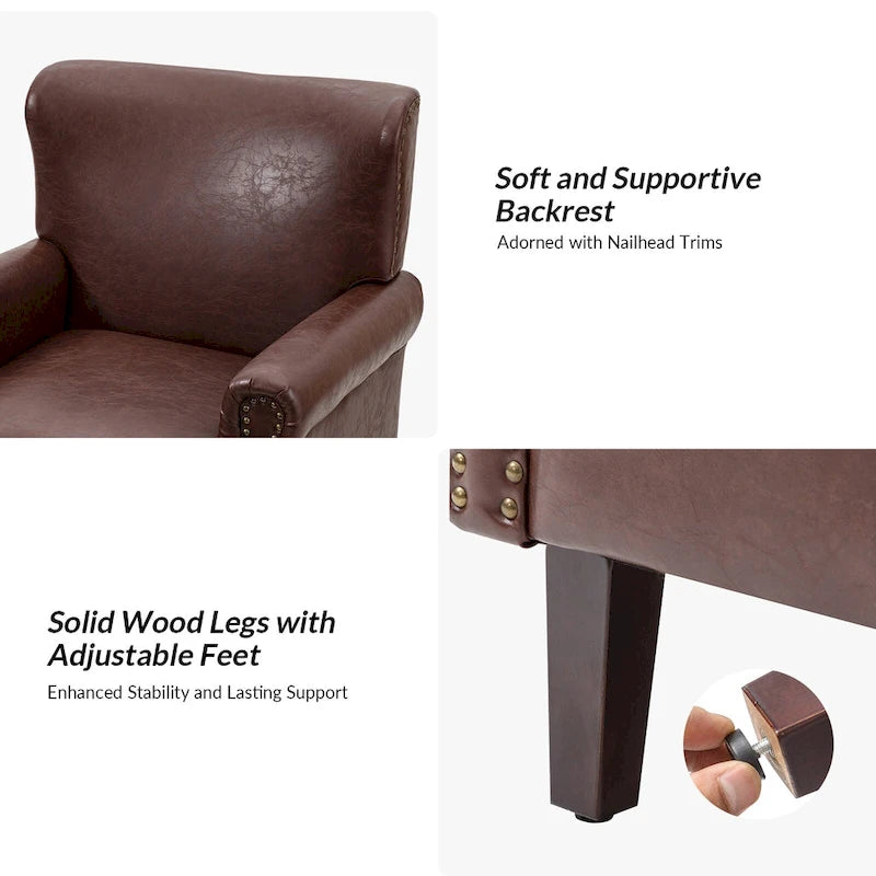 Vegan Leather Transitional Armchairs with Rolled Arms, Set of 2