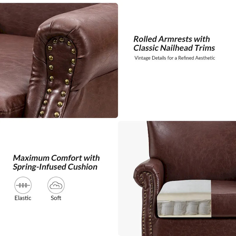 Vegan Leather Transitional Armchairs with Rolled Arms, Set of 2